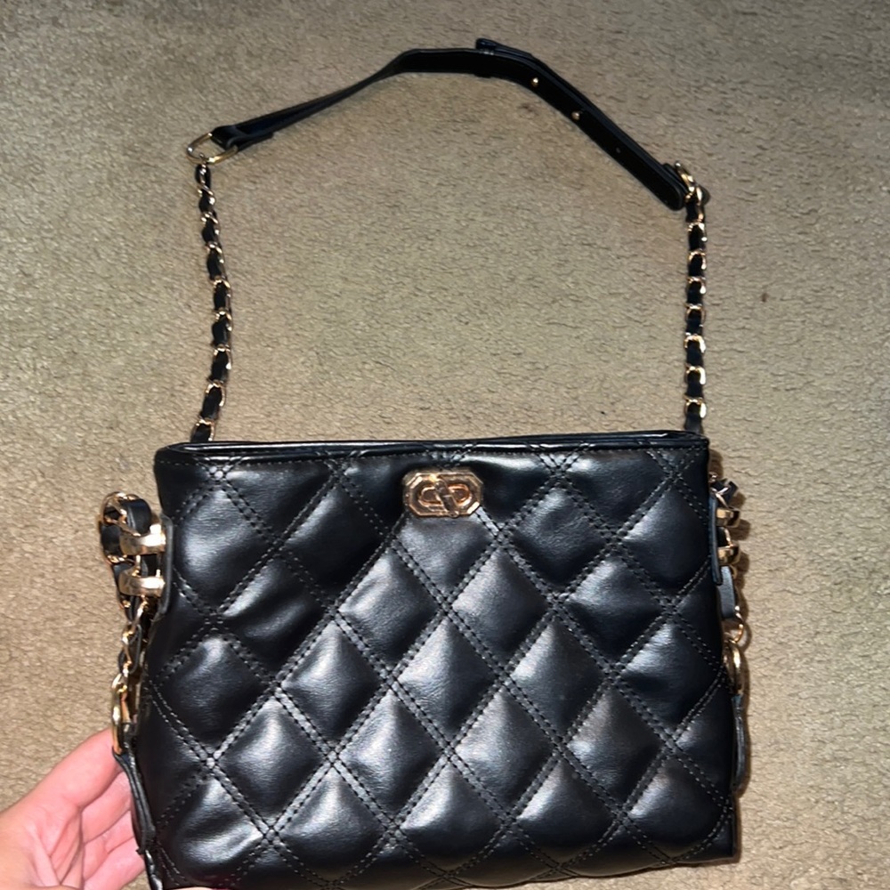 Black and gold crossbody purse